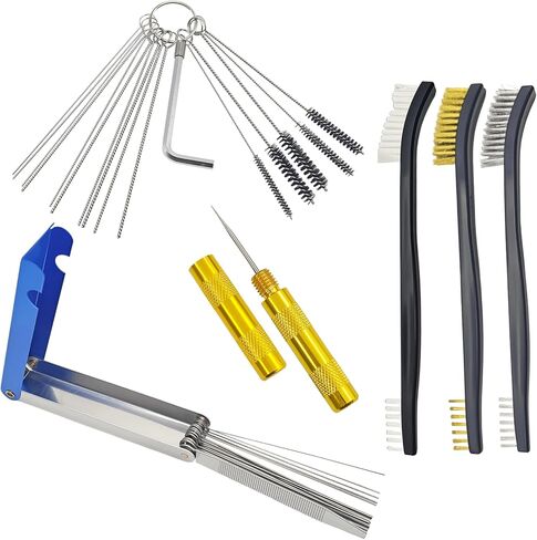 Carburetor Cleaning Kit – Stainless Steel 13 Clean Line Set, 9 Cleaning Needles, 6 Nylon Brushes, Throttle Wrench, Pointed Pick & 3 Dual-Head Brushes, for Lawnmower, Motorcycle, Chainsaw, Spray Guns in Saudi Arabia