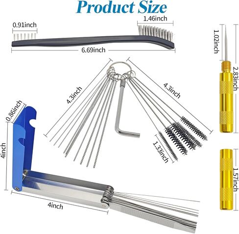 Carburetor Cleaning Kit – Stainless Steel 13 Clean Line Set, 9 Cleaning Needles, 6 Nylon Brushes, Throttle Wrench, Pointed Pick & 3 Dual-Head Brushes, for Lawnmower, Motorcycle, Chainsaw, Spray Guns in Saudi Arabia