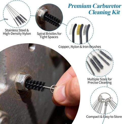 Carburetor Cleaning Kit – Stainless Steel 13 Clean Line Set, 9 Cleaning Needles, 6 Nylon Brushes, Throttle Wrench, Pointed Pick & 3 Dual-Head Brushes, for Lawnmower, Motorcycle, Chainsaw, Spray Guns in Saudi Arabia