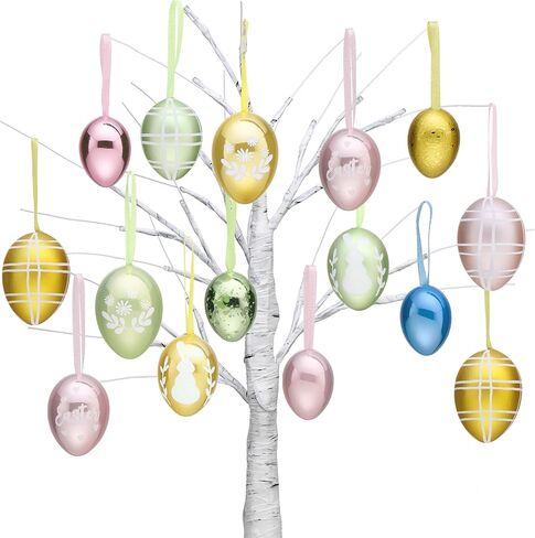 Valery Madelyn 26Pcs Easter Eggs Tree Ornaments, Medium Pastel Pink Green Plastic Easter Eggs Bulk Tree Decorations, 1.2"-2" Electroplating Shatterproof Decorative Hanging Eggs Decor in Saudi Arabia