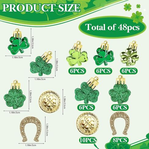 KIMOBER 48 Pcs St Patricks Day Ornaments for Tree,Irish Green Shamrock Ornaments Good Luck Clover Gold Coinages Horseshoe Hanging Tree Decoration for St. Patrick's Day Vase Filler Party Favors in Saudi Arabia