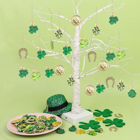 KIMOBER 48 Pcs St Patricks Day Ornaments for Tree,Irish Green Shamrock Ornaments Good Luck Clover Gold Coinages Horseshoe Hanging Tree Decoration for St. Patrick's Day Vase Filler Party Favors in Saudi Arabia