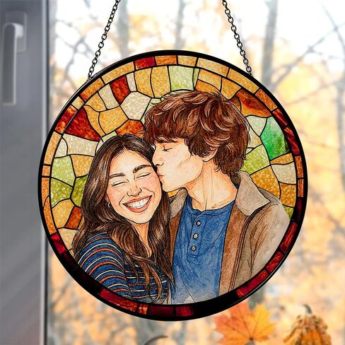 Personalized Couples Photo Faux Stained Glass Sun Catcher, Photo Cuople Portrait Faux Window Hanging Ornament Gifts for Her & Him, Custom Photo Gift, Birthday, Anniversary, Unique Valentine’s Day in Saudi Arabia