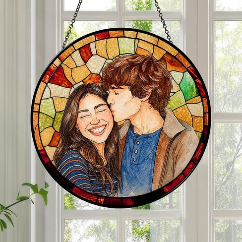 Personalized Couples Photo Faux Stained Glass Sun Catcher, Photo Cuople Portrait Faux Window Hanging Ornament Gifts for Her & Him, Custom Photo Gift, Birthday, Anniversary, Unique Valentine’s Day in Saudi Arabia