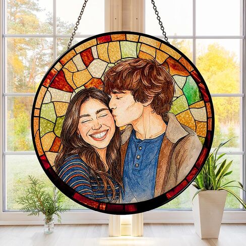 Personalized Couples Photo Faux Stained Glass Sun Catcher, Photo Cuople Portrait Faux Window Hanging Ornament Gifts for Her & Him, Custom Photo Gift, Birthday, Anniversary, Unique Valentine’s Day in Saudi Arabia