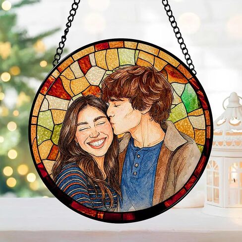 Personalized Couples Photo Faux Stained Glass Sun Catcher, Photo Cuople Portrait Faux Window Hanging Ornament Gifts for Her & Him, Custom Photo Gift, Birthday, Anniversary, Unique Valentine’s Day in Saudi Arabia