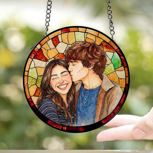 Personalized Couples Photo Faux Stained Glass Sun Catcher, Photo Cuople Portrait Faux Window Hanging Ornament Gifts for Her & Him, Custom Photo Gift, Birthday, Anniversary, Unique Valentine’s Day in Saudi Arabia