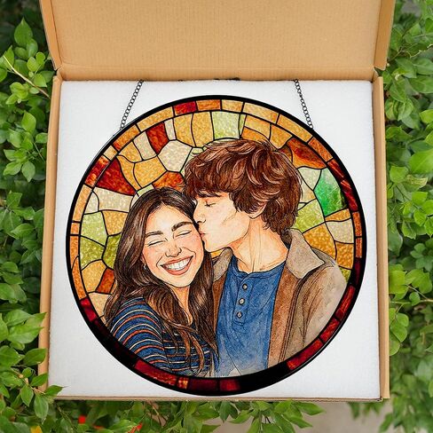 Personalized Couples Photo Faux Stained Glass Sun Catcher, Photo Cuople Portrait Faux Window Hanging Ornament Gifts for Her & Him, Custom Photo Gift, Birthday, Anniversary, Unique Valentine’s Day in Saudi Arabia