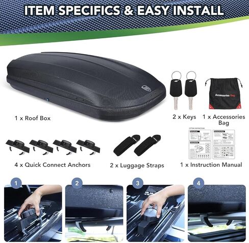Rooftop Cargo Box Carrier Dual-Side Opening,12 Cubic Hard Shell Rooftop Cargo Carrier for Car Storage,165Lbs Weight Capacity with Secure Straps&Keys in Saudi Arabia