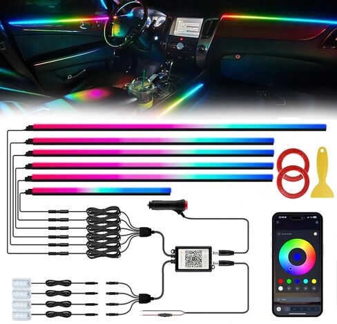 Acrylic Interior Car LED Strip Light with Wireless APP, RGB 10 in 1 with 175 inches 593 LEDs Fiber Optic Ambient Light﻿ing Kits, Dynamic Chasing Music Sync Neon Car Ambient Lighting Kits in Kuwait