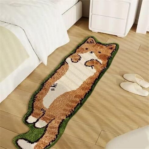 Cat Rugs, 1.3' X 3.9' Small Cute Irregular Shaped Rug for Bedroom Bathroom Room, Funny Cartoon Pet Area Carpet Kid Rugs, Cat Decor Dog Shaped Pet and Children Entryway Runner Rug (A Green Cat) in Saudi Arabia
