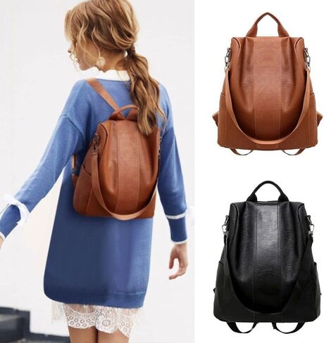 Anti-Theft Bag Travel Satchel PU Leather Women Practical Shoulder Backpack(black) in Saudi Arabia
