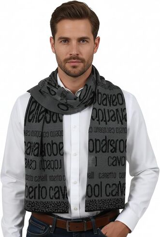 ROBERTO CAVALLI ESZ064 LU053 Grey/Black Wool Blend Mens Scarf in Saudi Arabia
