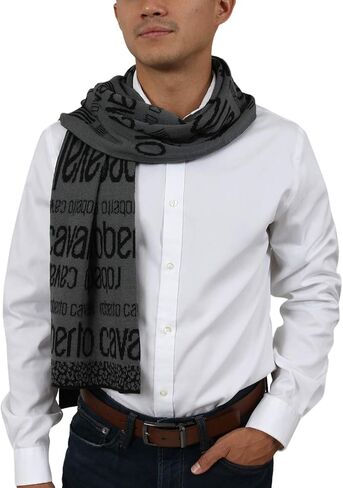 ROBERTO CAVALLI ESZ064 LU053 Grey/Black Wool Blend Mens Scarf in Saudi Arabia
