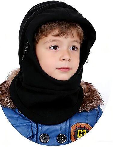 Kids Balaclava Hat Winter Polar Fleece Ski Face Mask for Cold Weather Thermal Windproof Hooded Scarf Snowboarding Neck Gaiter in Kuwait