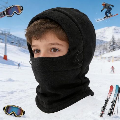 Kids Balaclava Hat Winter Polar Fleece Ski Face Mask for Cold Weather Thermal Windproof Hooded Scarf Snowboarding Neck Gaiter in Kuwait