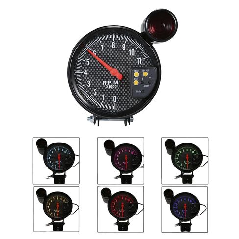 Car Tachometer Gauge, 5 Inch Diameter Tachometer, Tachometer with Shift Light Carbon Fiber Face 7 Colors with LED Pointer (Multicolor) in Saudi Arabia