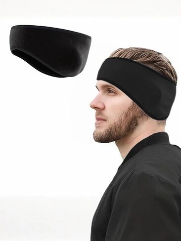 Fleece Ear Warmers for Men Women - Winter Headband Ear Covers for Cold Weather Running Cycling Ski, Black in Saudi Arabia