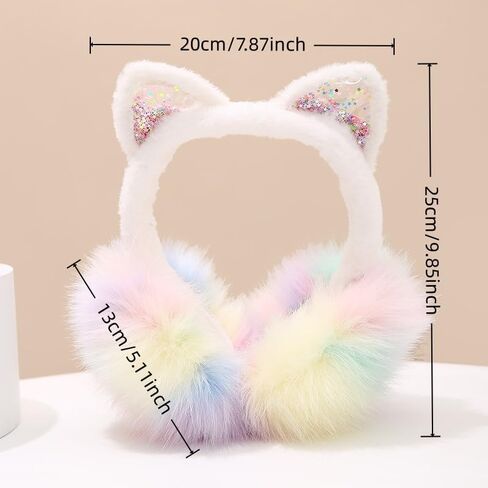 JIAHG Cute Rainbow Colored Cat Ear Covers Winter Earmuffs Soft Faux Fur Ear Warmers Adjustable for Adults Kids Thermal Plush Earmuffs in Saudi Arabia