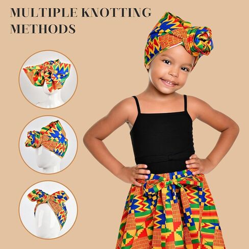 4 قطعة ملابس فتاة أفريقية Dashiki أنقرة فستان تقليدي تقليدي ملابس أطفال صغار تنورة طويلة رأس لف قلادة أساور in Kuwait