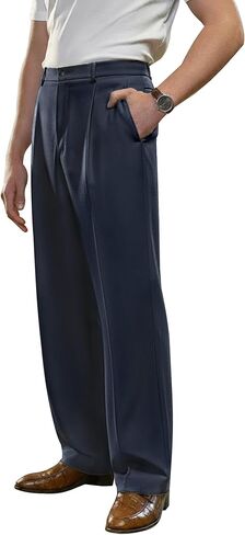 PLEPAN Men's Relaxed Fit Casual Dress Pants Expandable Waist Pleated Front Straight Leg Trousers in Saudi Arabia