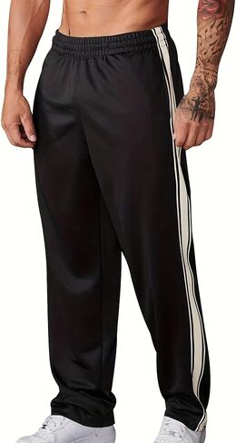 Men's Athletic Track Pants with Side Stripes, Elastic Waistband Sports Jogger Trousers for Gym, Workout, and Casual Wear in Saudi Arabia