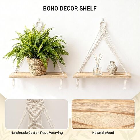 رف مقصورة للتعليق، رف مقصورة بوهو مع حبل منسوج يدويًا، ملحقات حجرة لديكور المكتب، المنظم، التخزين في أماكن العمل in Kuwait