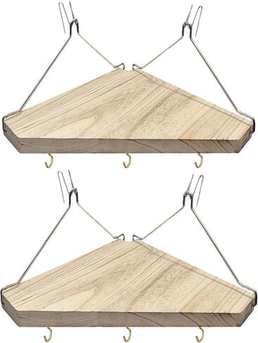 رف زاوية حائط من القماش مع خطافات، قطعتان من رف تخزين منظم للمكعبات الخشبية مع ملحقات حجرة الشماعات للنساء والرجال وديكور المكتب/المكتب - موفر للمساحة - لا يوجد مثقاب in Kuwait