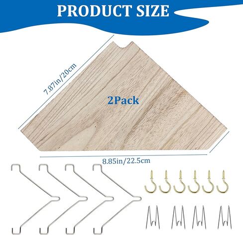 رف زاوية حائط من القماش مع خطافات، قطعتان من رف تخزين منظم للمكعبات الخشبية مع ملحقات حجرة الشماعات للنساء والرجال وديكور المكتب/المكتب - موفر للمساحة - لا يوجد مثقاب in Kuwait
