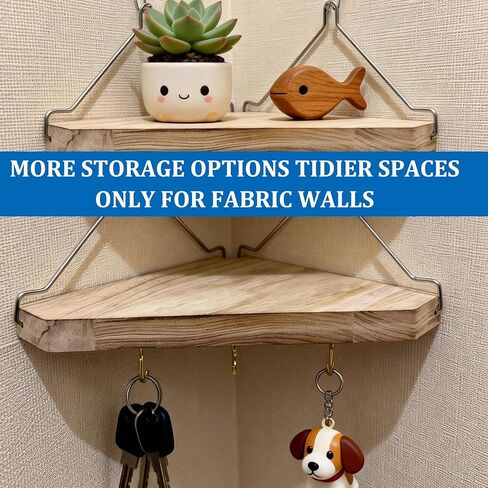 رف زاوية حائط من القماش مع خطافات، قطعتان من رف تخزين منظم للمكعبات الخشبية مع ملحقات حجرة الشماعات للنساء والرجال وديكور المكتب/المكتب - موفر للمساحة - لا يوجد مثقاب in Kuwait