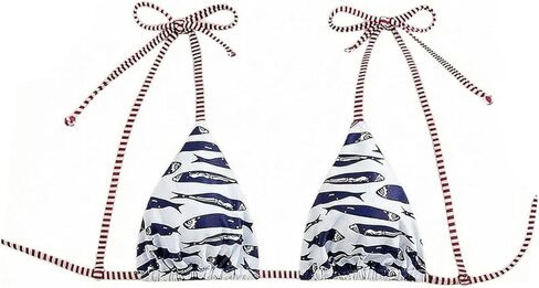 MAKEMECHIC Women's Triangle Bikini Top Fish Tie Shoulder Bathing Suit Tops Swimwear in Kuwait