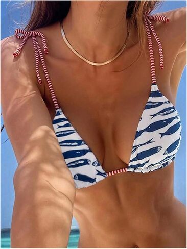 MAKEMECHIC Women's Triangle Bikini Top Fish Tie Shoulder Bathing Suit Tops Swimwear in Saudi Arabia