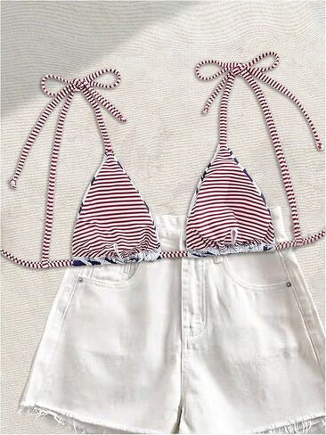 MAKEMECHIC Women's Triangle Bikini Top Fish Tie Shoulder Bathing Suit Tops Swimwear in Saudi Arabia