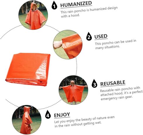 Garneck Emergency Survival Blanket Rain Poncho Waterproof Outdoor Raincoat for Adults Insulated Thermal Reflective Tactical Poncho for Camping and Emergency Situations in Saudi Arabia