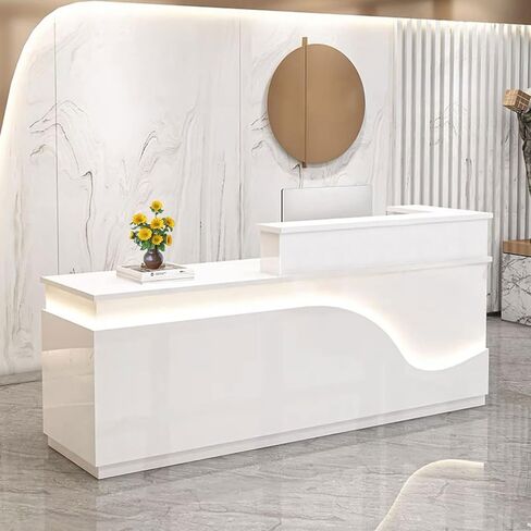 Reception Desk with Counter, Front Desk Receptionist Counter with Lockable Drawer & Cabinet & Keyboard Tray & Cable Grommet, Retail Checkout for Office, SOHO, Shop, Salon (Texture,63inch-Left) in Saudi Arabia