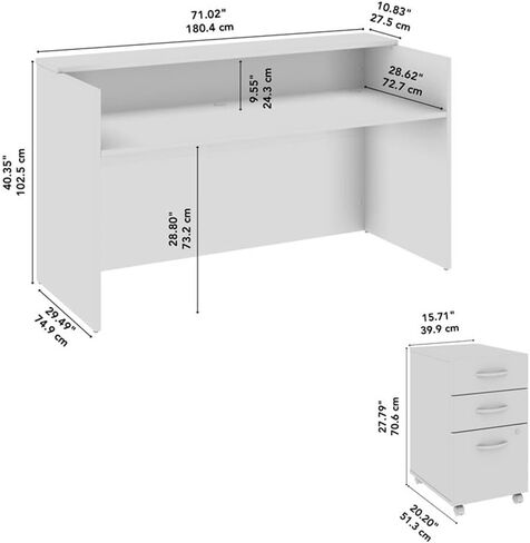 Bush Business Furniture Arrive 72W x 30D Reception Desk with Shelf and Mobile File Cabinet in Mocha Cherry in Saudi Arabia
