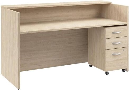 يصل أثاث Bush Business إلى مكتب استقبال 72W x 30D مع رف وخزانة ملفات متنقلة في Mocha Cherry in Kuwait