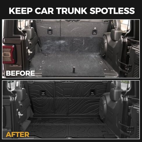 Cargo Mat for 2018-2025 2026 Jeep Wrangler JL (4-Door Unlimitied), Full Coverage All Weather TPE Protector Cargo Mat with Backrest Mat Trunk Mat Cargo Liner for Jeep Wrangler Accessories in Kuwait