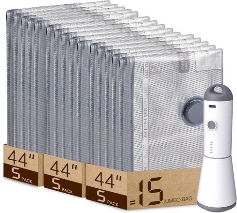 Vacuum Bags for Travel with Rechargeable air Pump, Carry-on Size Compression Packing Bags for Luggage and Suitcase, Space Saver for Clothes and Clothing 15 Jumbo Size in Kuwait