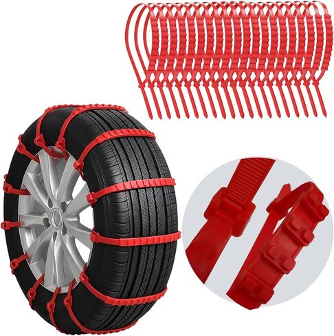20-PCS Snow Tire Chains, Universal Emergency Tire Chains, Adjustable Plastic Anti-Skid Ties,Safety Chains for Most Cars Trucks and SUV, Reusable Portable Safety Anti-Slip Tire Chains (Red) in Saudi Arabia