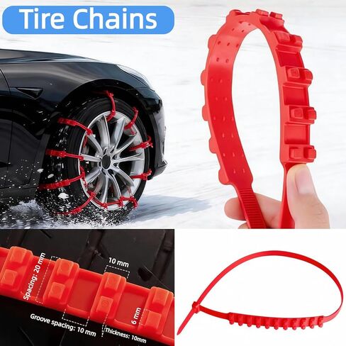 20-PCS Snow Tire Chains, Universal Emergency Tire Chains, Adjustable Plastic Anti-Skid Ties,Safety Chains for Most Cars Trucks and SUV, Reusable Portable Safety Anti-Slip Tire Chains (Red) in Saudi Arabia