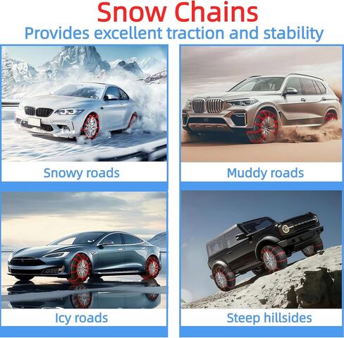 20-PCS Snow Tire Chains, Universal Emergency Tire Chains, Adjustable Plastic Anti-Skid Ties,Safety Chains for Most Cars Trucks and SUV, Reusable Portable Safety Anti-Slip Tire Chains (Red) in Saudi Arabia