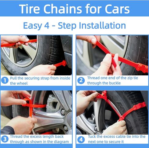 20-PCS Snow Tire Chains, Universal Emergency Tire Chains, Adjustable Plastic Anti-Skid Ties,Safety Chains for Most Cars Trucks and SUV, Reusable Portable Safety Anti-Slip Tire Chains (Red) in Saudi Arabia