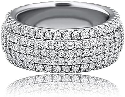 14K Gold over S925 Sterling Silver Five-Row Inlaid Ring, Moissanite Hip-Hop Ring, A Dazzling Present for Anniversaries or Grand Celebrations,Gifts for Dad in Saudi Arabia