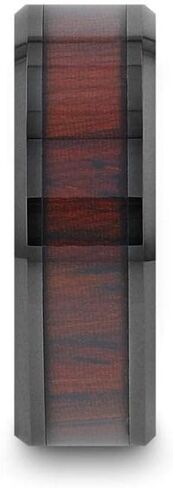 KAI Beveled Black Ceramic Ring with Cocobolo Wood Inlay - 8mm in Saudi Arabia
