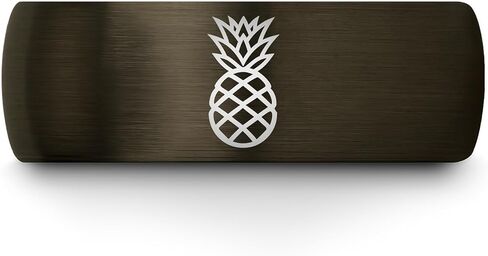 Gift for Tropical Decor Fan - Pineapple Ring - Band - Men Women - 8mm - Tungsten - Brushed Polished - Personalized Custom Engraving - Flat Dome Bevel - Anniversary Wedding - Yellow Rose Gold Gunmetal in Kuwait