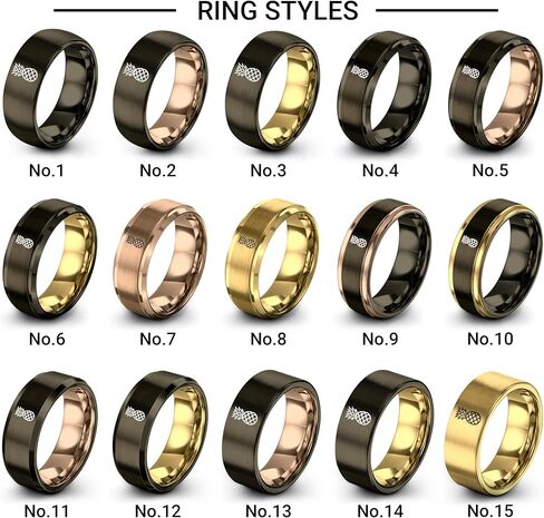 Gift for Tropical Decor Fan - Pineapple Ring - Band - Men Women - 8mm - Tungsten - Brushed Polished - Personalized Custom Engraving - Flat Dome Bevel - Anniversary Wedding - Yellow Rose Gold Gunmetal in Kuwait