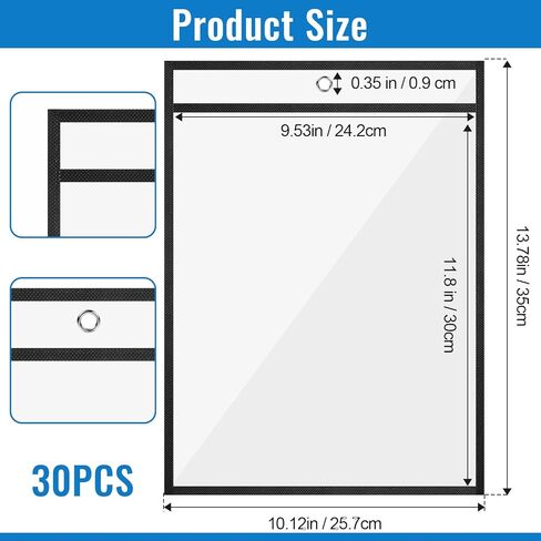 30 Pcs Job Ticket Holders Dry Erase Pocket Sleeves Heavy Duty Sheet Protectors Plastic Sleeves for Paper 8.5x11 Clear Paper Document Protectors for Office Classroom Home, Black in Kuwait