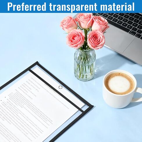 30 Pcs Job Ticket Holders Dry Erase Pocket Sleeves Heavy Duty Sheet Protectors Plastic Sleeves for Paper 8.5x11 Clear Paper Document Protectors for Office Classroom Home, Black in Kuwait