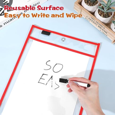 24 Pack Reusable Dry Erase Pocket Sleeves with 2 Markers, 10" x 14" Write and Wipe Pockets, Dry Erase Pouches in 4 Colors for Office Organization & Document Protection in Saudi Arabia